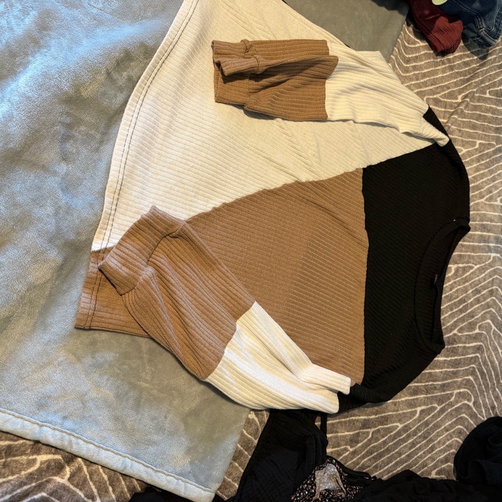 SHEIN Colorblock Sweater - Black, Brown, Cream